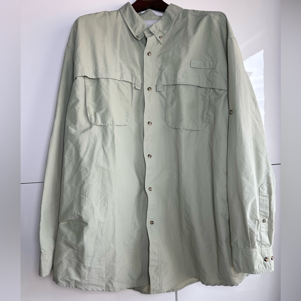 L.L. Bean Khaki Fishing Shirt Mens XXL Tall Wicking Vented Outdoor Hiking Camp